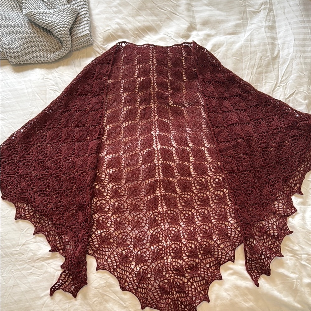 Elegant Burgundy Lace Crochet Knit Shawl Scarf
